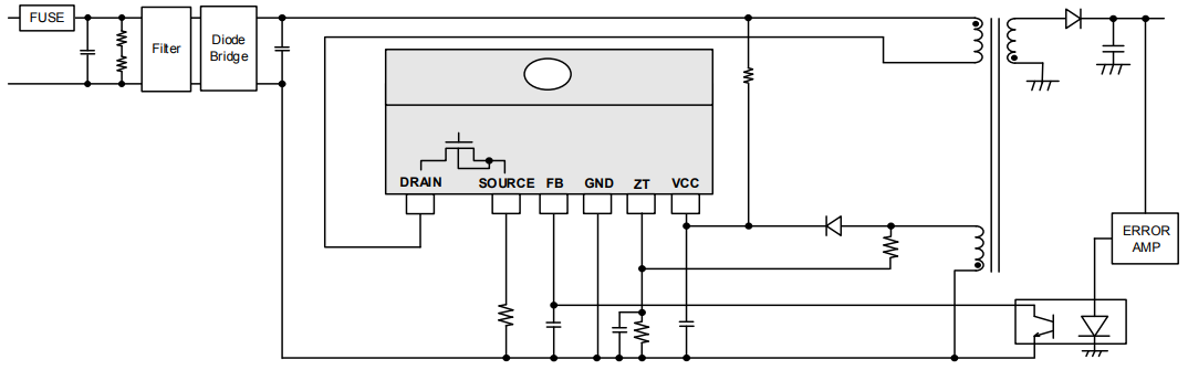 应用电路图 - ROHM Semiconductor BM2SC12xFP2-LBZ内置SiC MOSFET的AC-DC转换器